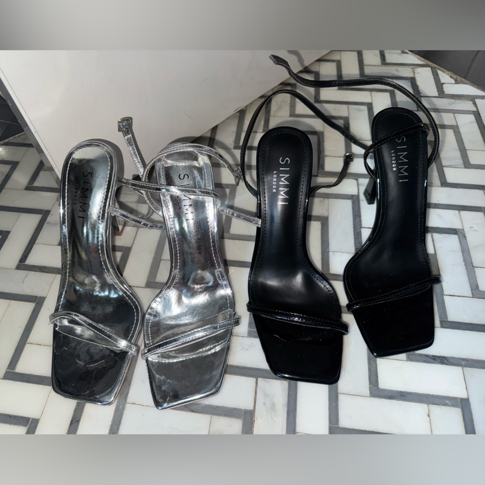 Simmi London Silver and Black Strappy Heels